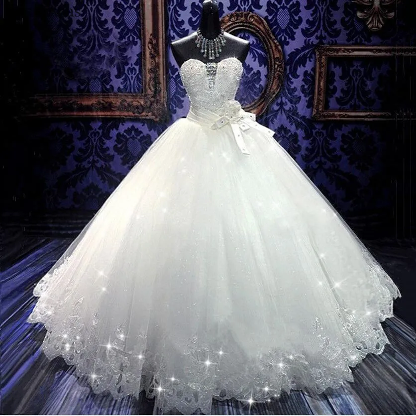 

Luxury Ball Gown Wedding Dresses 2019 Sweetheart Lace-up Back Floor Length Romantic Crystal Beaded Bridal Gowns Vestido de novia