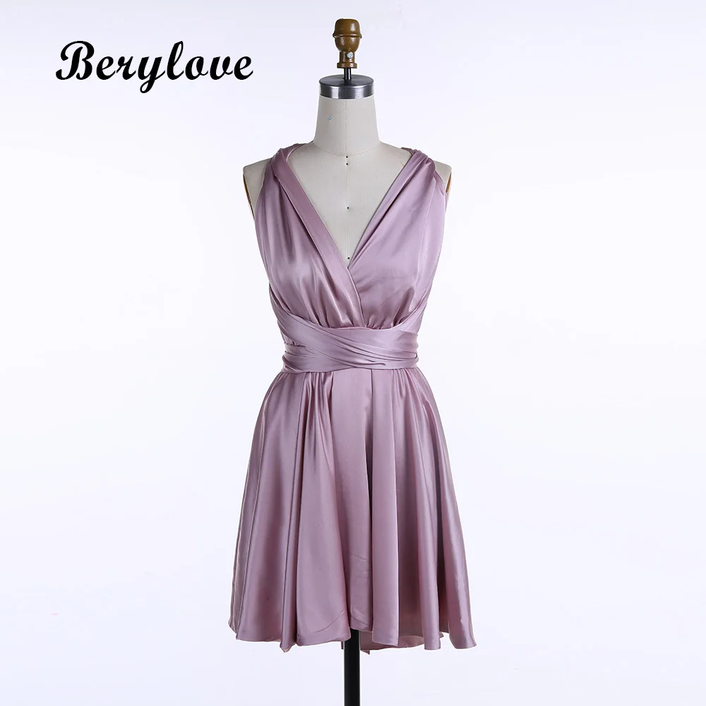 Berylove Mini Short Lavender Bridesmaid Dresses 2018 Criss Cross