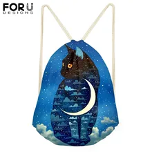 FORUDESIGNS/Голубая Луна кошка Drawstring сумка подростков женщина девушка Прохладный портфель посылка Mochila Escolar кошка печать спортивная сумка