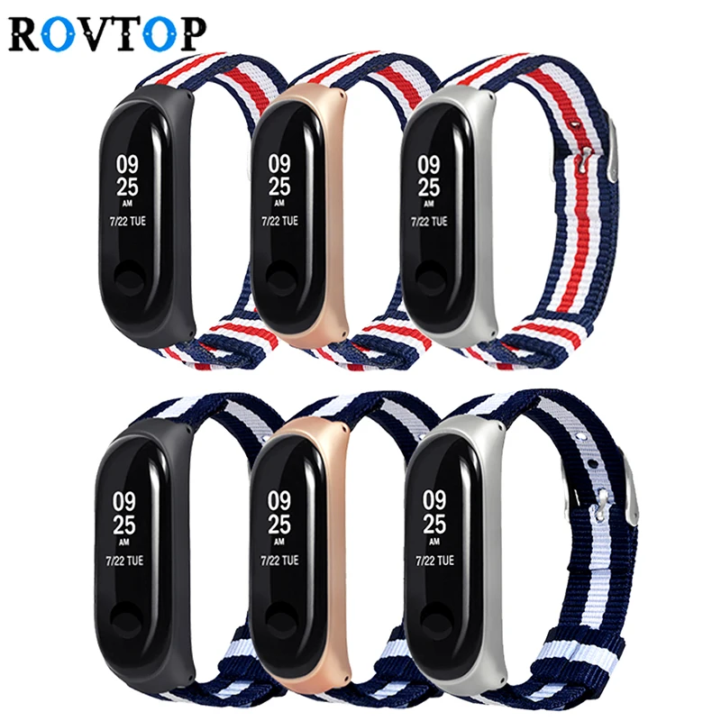 Rovtop Classic Stripe Canvas Wrist Strap For Xiaomi Mi Band 3 Smart