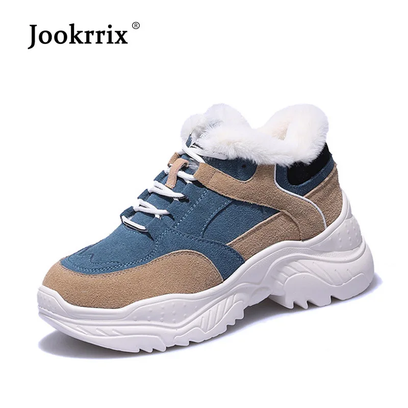 

Winter New Fashion Shoes Women Brand chaussures femme Warm zapatos de mujer with Fur Patchwork Sneakers Platform Genuine Leather