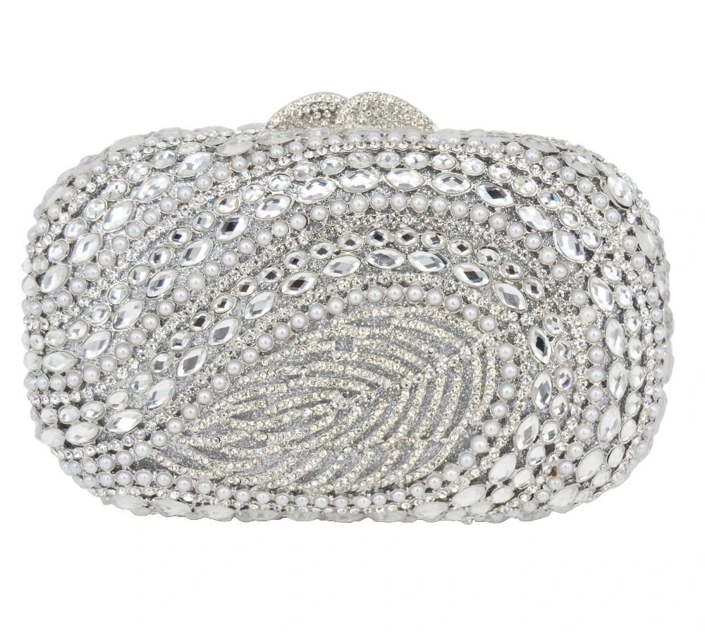 Bolso de mano de lujo con perlas doradas y plateadas para mujer, de noche para fiesta, boda, novia, bolso de mano con diamantes de imitación de cristal|day clutches|silver clutchevening -