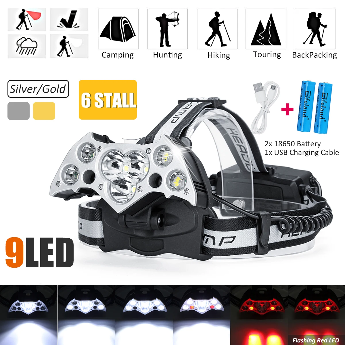 

Smxui 7/9/11 LED Headlamp 50000LM LED T6 + COB Headlight Head Flashlight Torch Forehead Rechargeable Head Lamp Fishing Headlight
