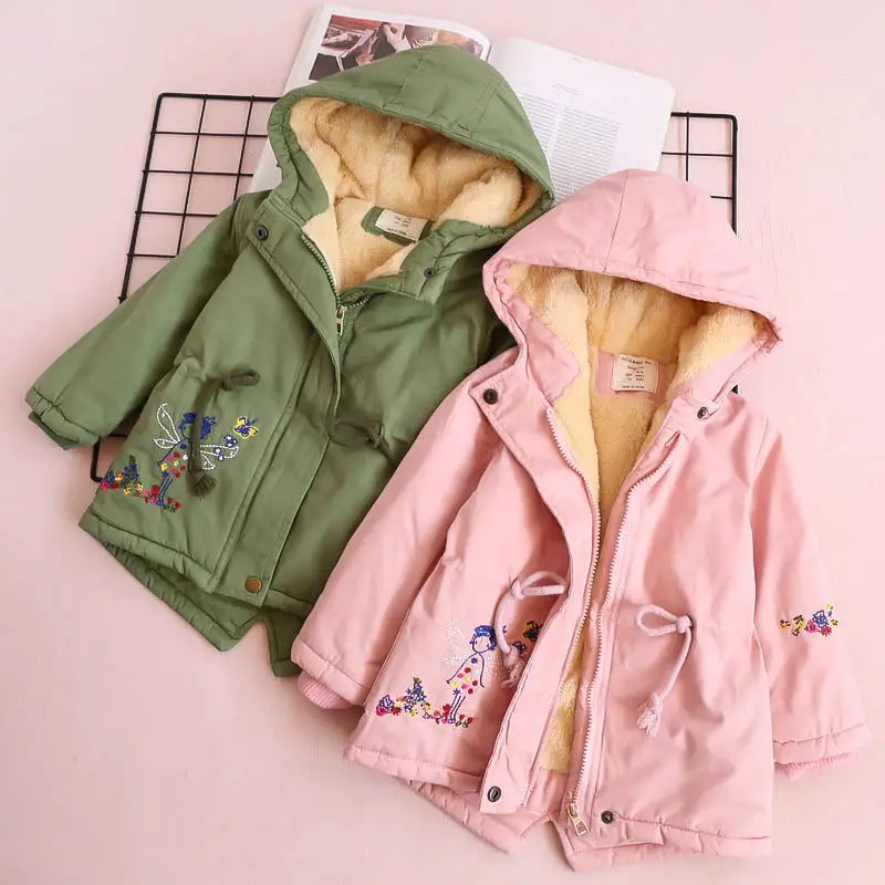 

3-12Y Children's Girls Down Coat Warm Velvet Jackets Outerwear Brand Fashion Embroidery Flower Girls's Autumn Winter Jackets