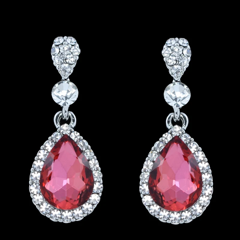 

FLOLA 5 Colors Spring Crystal Pink Earrings for Women Silver Tear Drop Earrings Fashion Jewelry Party Earrings Aretes ersh96