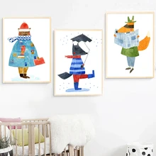 Bear Fox Color Nordic Poster And Prints Wall Art Canvas Painting Wall Pictures For Kids Bedroom Baby Boy Girl Room Decor