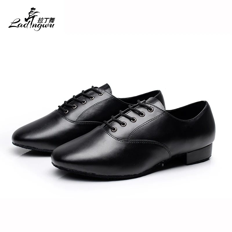 Ladingwu New Modern Dance Shoes Men's Genuine Leather Adult Indoor Latin Dance Shoes Men's Tango Ballroom Shoes heel 2.5/4.5cm