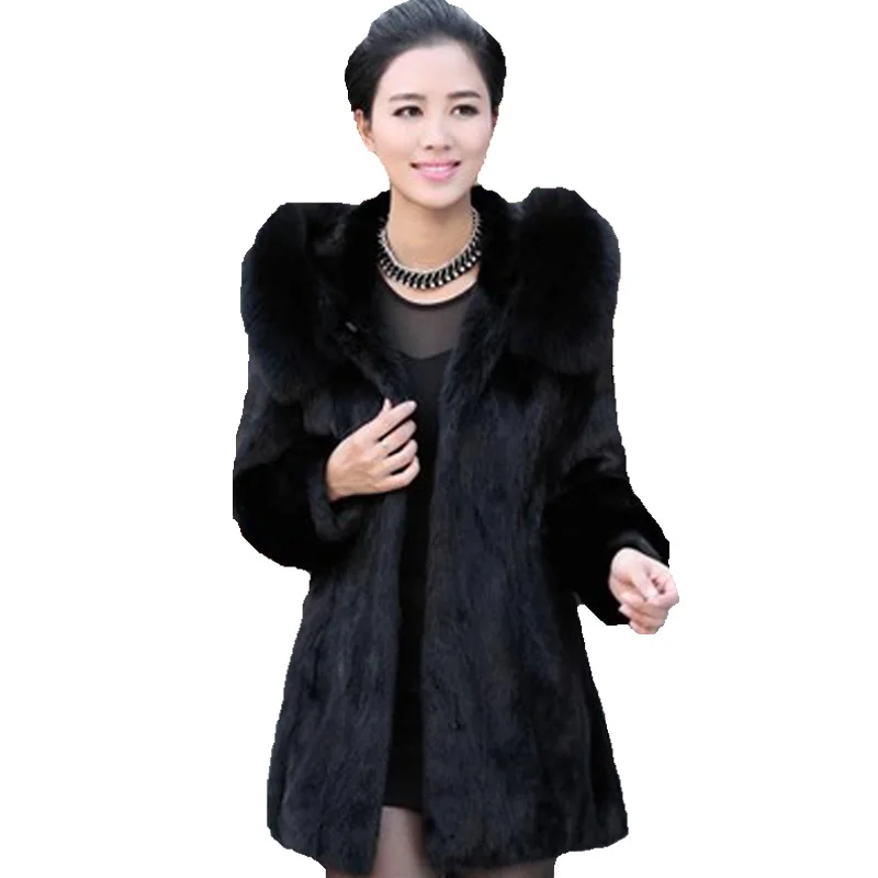 Женское зимнее роскошное длинное пальто из искусственного лисьего меха с капюшоном, модное черное роскошное MS пальто с капюшоном и длинными рукавами из лисьего меха для женщин