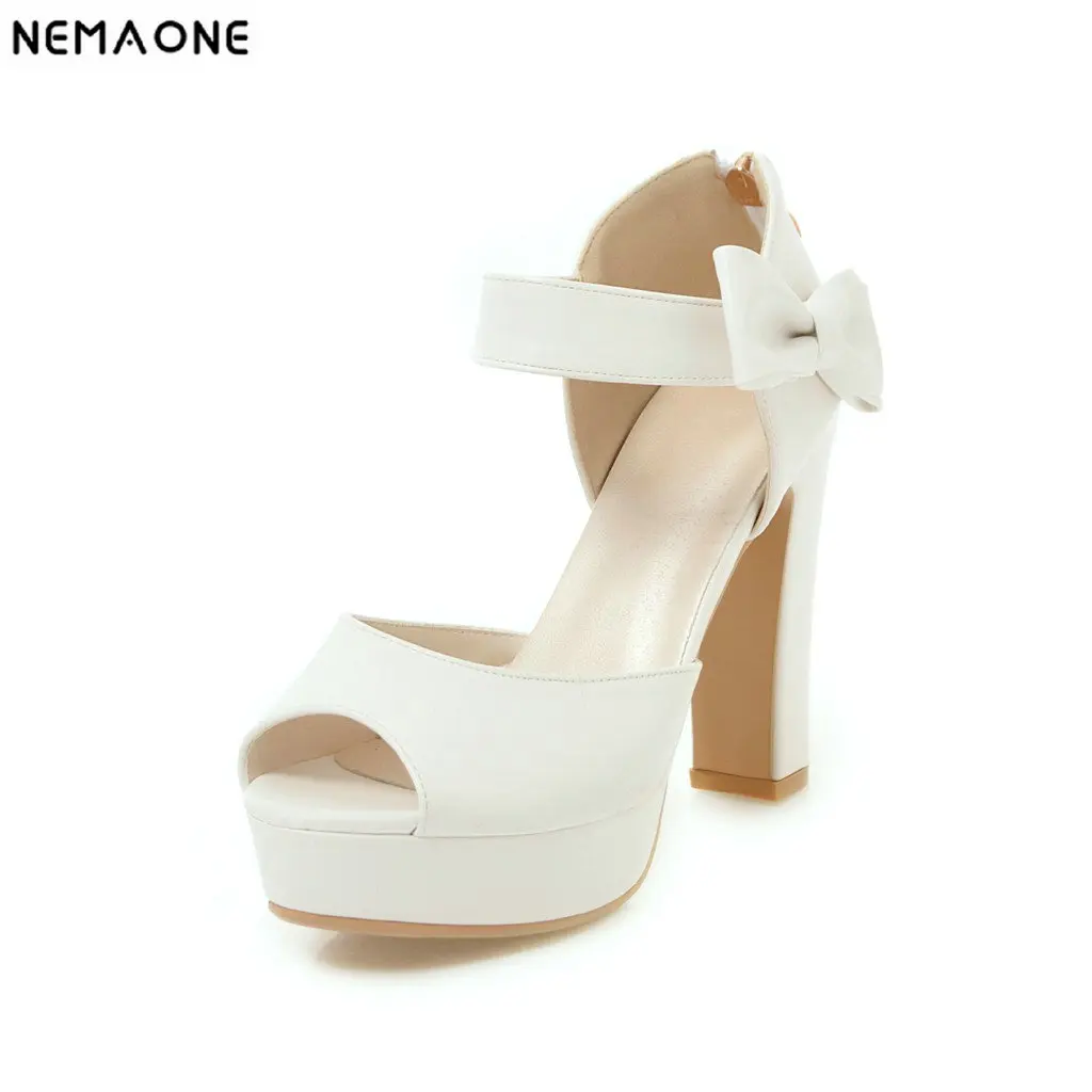 

NEMAONE 2019 new Women's Sandals Female Shoe Thick High Heel Sandal cross tie bowties Lady Dress Shoes Woman Summer Heels