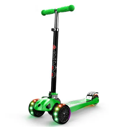 Высококачественный Алюминиевый Детский самокат из искусственной кожи, 3 колеса, мигающие качели для автомобиля, подъемная коляска для езды на велосипеде, игрушки для улицы - Цвет: Flash wheel green