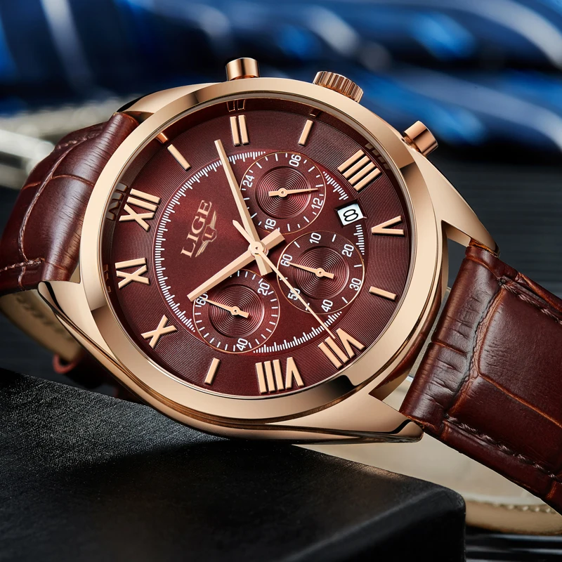 

Men's Watch LIGE Top Brand Luxury Men's Military Waterproof Sports Watches High Quality Leather Quartz Clock Relogio Masculino