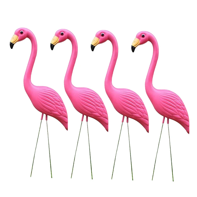 4 Piece Set Lovely Plastic Flamingo Lawn Garden Party Grassland Ornament Art Decor