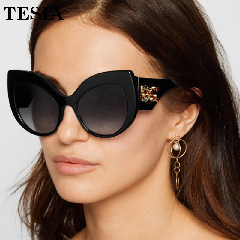 

Luxury Brand Designer Cat Eye Sunglasses Retro Thick Frame Cat Sunglasses Women Wide Leg Diamond D Shades Zonnebril Dames 2019