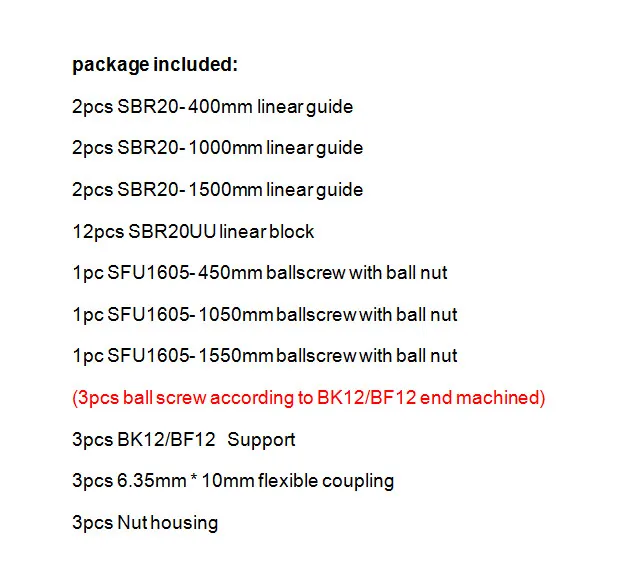 6 SBR16/20 линейный направляющий рельс+ 3 шариковых винта RM1605+ 3BK/BF12+ Корпус гайки+ муфты для ЧПУ маршрутизатор/фрезерный станок - Цвет: SBR20 400 1000 1500