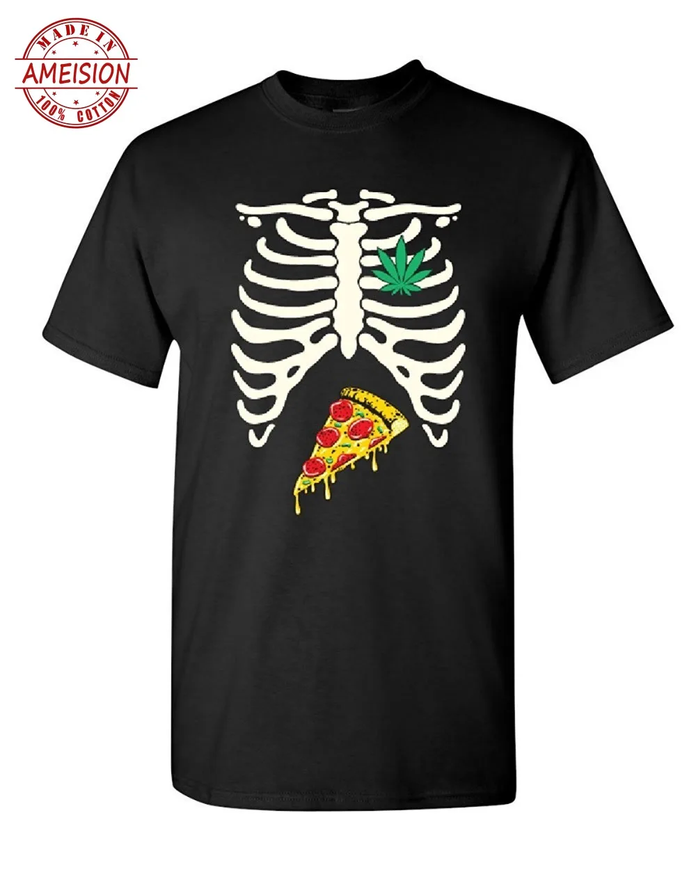 

New Summer plain men clothes 2019 tee Zomer Funny Skeleton Rib Cage Pizza Weed 420 Smoking men t shirt band anime t-shirt