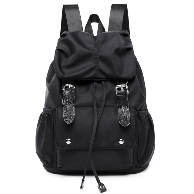New Fashion Black Women Backpack Nylon Genuine Leather Ladies Backpacks