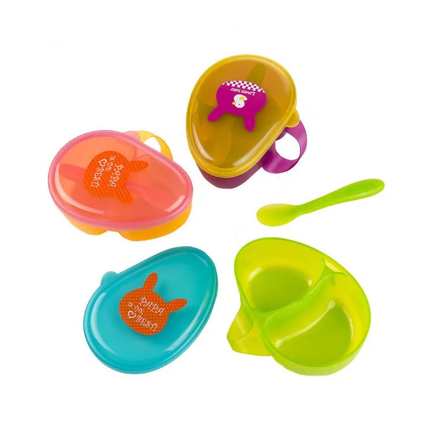 

1Set Baby Portable Assist Food Container Bowl with Spoon Drop Prevent Baby Spoon Bowl Baby Tableware Assist