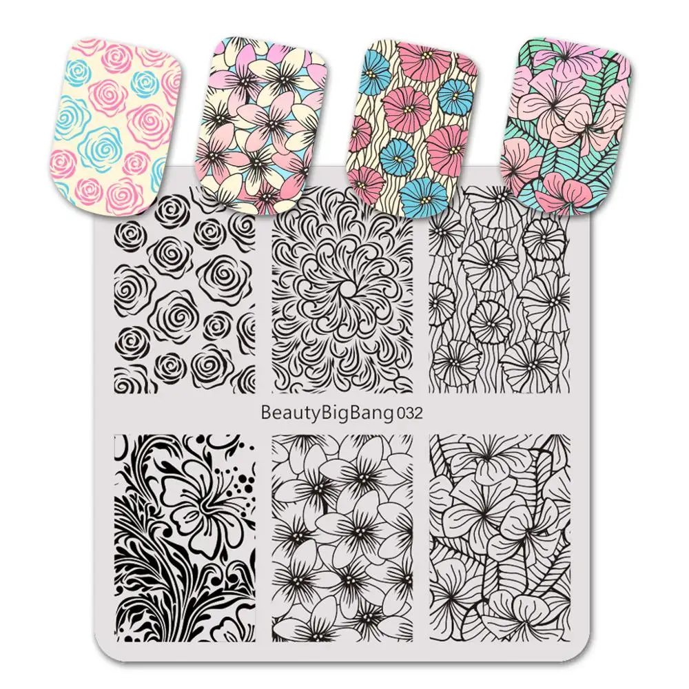 BEAUTYBIGBANG 6*6 см пластины для штамповки ногтей цветочный узор дизайн ногтей штамп штамповка шаблон изображения пластины трафаретные Гвозди Инструменты