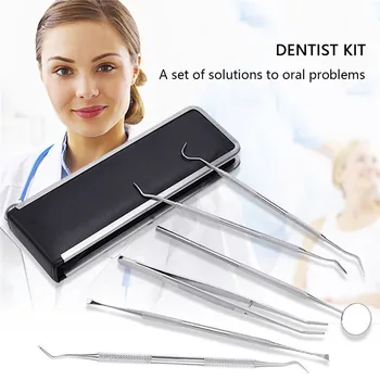 

6 Piece Dental Dentist Pick Tool Kit less Steel Dental Scaler Mouth Mirror Scraper Tooth Pick Tweezers Teeth Clean Kit With Case