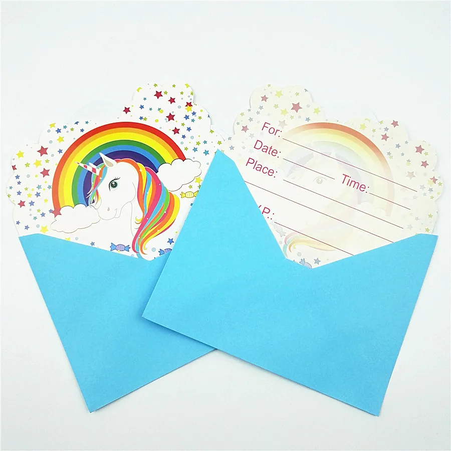  6pcs/set Invitation Card envelopes Unicorn Horse Kids Birthday party supplies baby shower event uni - 33004528864