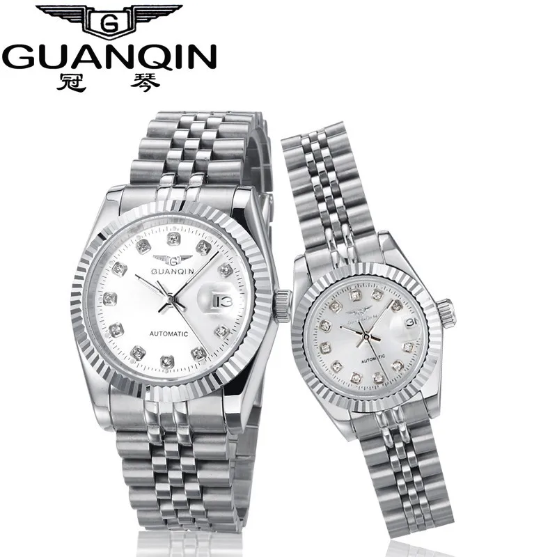 GUANQIN Lovers'Watches Luxury Couples Watch Man Women Pair Clocks Rhinestones Gold Date Mechanical Watch Sapphire Waterproof NEW (4)