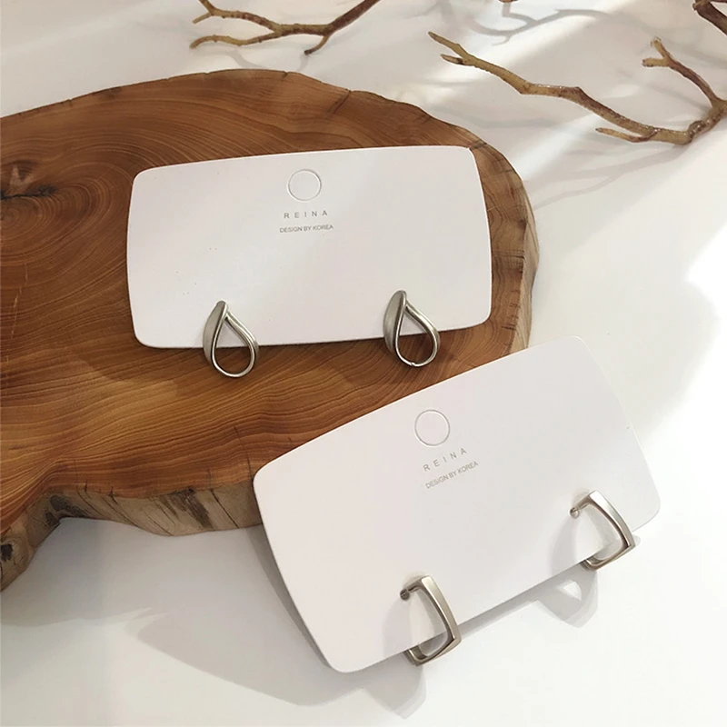 

HUANZHI 2019 Korean 925 Silver Needle Geometric Circle Matte Square Water Droplets Silver Metal Simple Earrings for Women