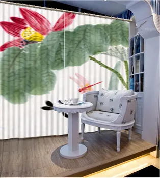 

3D Curtain Fashion Customized Classic Home Decor 3D Curtain Lotus Painting Blackout Shade Window Curtains For Bedroom