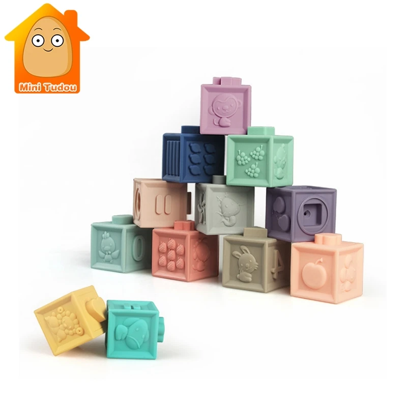 

6-12PCS Baby Grasp Toy Building Blocks 3D Touch Hand Soft Balls Baby Massage Rubber Teethers Squeeze Toy Bath Ball Toys