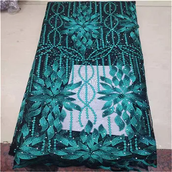 

African Guipure Lace Fabric 2019 beads High Quality Embroidered French Tulle Mesh Lace Fabric Nigerian Bead For Wedding Dress