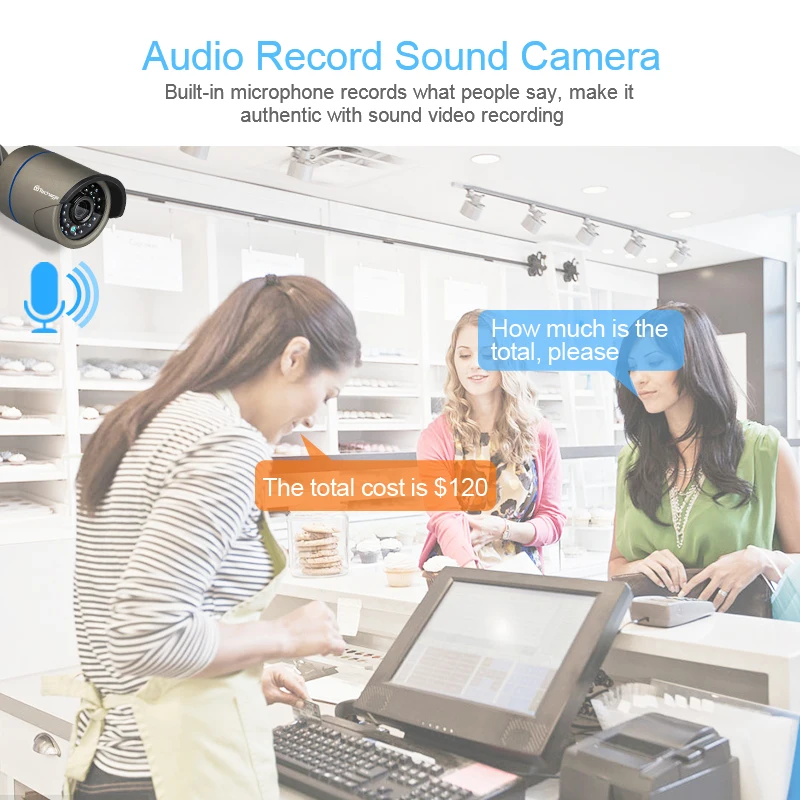  Techage H.265 4CH 1080P Wireless NVR Kit Wifi Security System 2MP Audio Sound Outdoor CCTV IP Camer - 32969172913