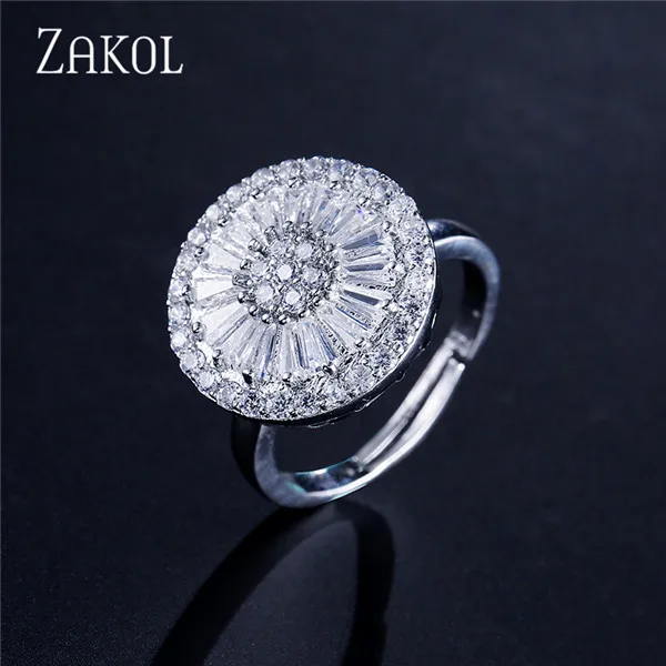 ZAKOL, модные, в европейском стиле, трапециевидные, круглые, с кристаллами, кубическим цирконием, проложенные, открытые кольца для женщин, ювелирные изделия, вечерние, юбилейные, FSRP2037 - Цвет основного камня: White