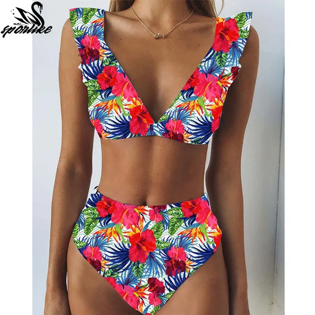 {Excellent|Wonderfull|Very Good|Very Recommended} 2019 Dot Bikini Set Sexy Bathing Suit Cute Swimwear Women Swimsuit Ruffle Shoulder Brazilian Bikini High Waist Maillot De Bain Special Offers
