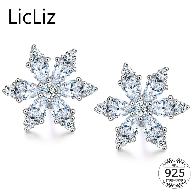 Licliz 925 Sterling Silver Snowflake Earrings Cubic Zirconia Flower Licliz 925 Sterling Silver Snowflake Earrings Cubic Zirconia Flower Stud For Women Winter Star