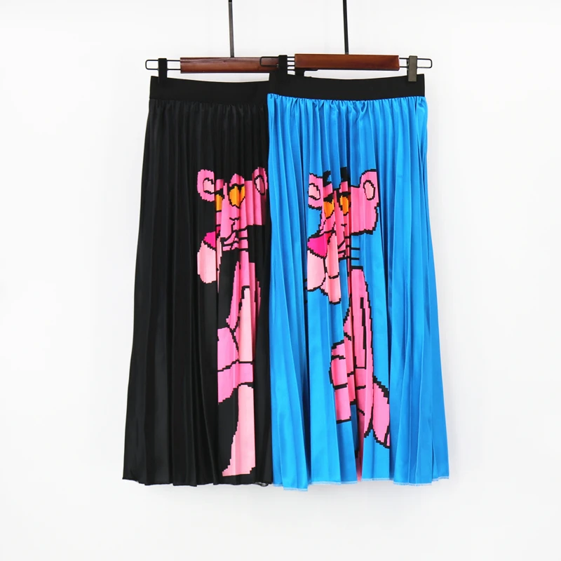 

MNOGCC Fashion Summer Patterns Character Waist Long Skirt Plus Size Women Elastic Waist Cartoon Pleated Skirts Female