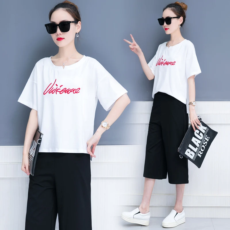 

YICIYA White Sleeve Loose two 2 Piece Set Women Pant and Top Plus Size Outfit Tracksuit Sportswear Co-ord Sets Summer 2019