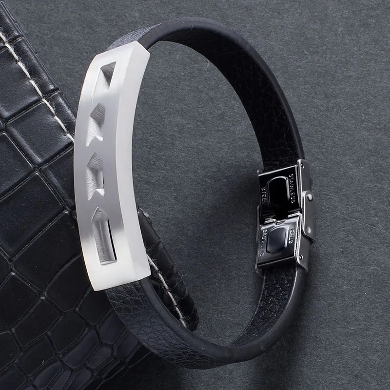 

Male Jewelry Bracelet Bangle Leather Rope Bracelet Stainless Steel Buckle Wristband Hand Chain Personalized Gifts for Men PW724