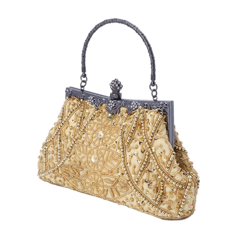 Women Vintage Bead Sequined Evening Bag Wedding Party Prom Handbag Clutch Purse Women Vintage Bead Sequined Evening Bag Wedding Party Prom Handbag Clutch Purse