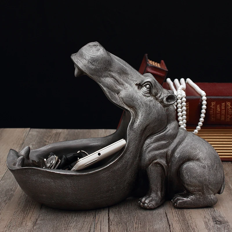Hippo Animal Statue Home Decor Figurine Sculpture Desktop Art Storage Ornament