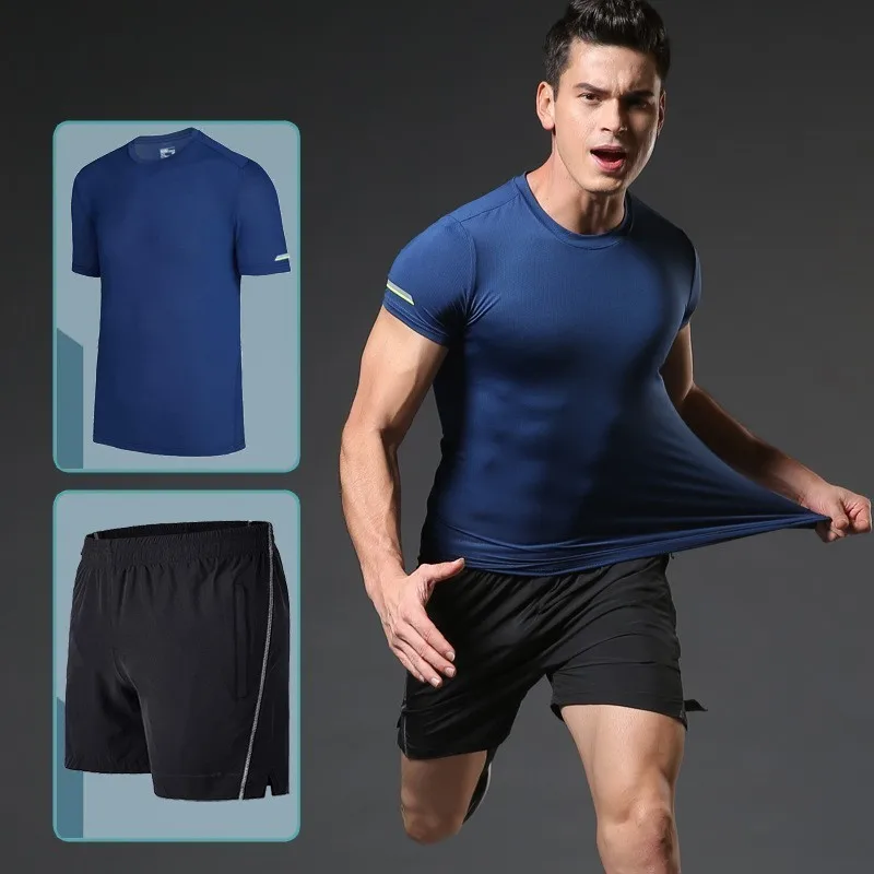 Для мужчин комплект для бега цвет: черный, синий белый тренировочный костюм эластичный дышащий спортивный костюм для бега, для тренировок, фитнеса Спортивная одежда для бега для мужчин - Цвет: Men sportswear-DB