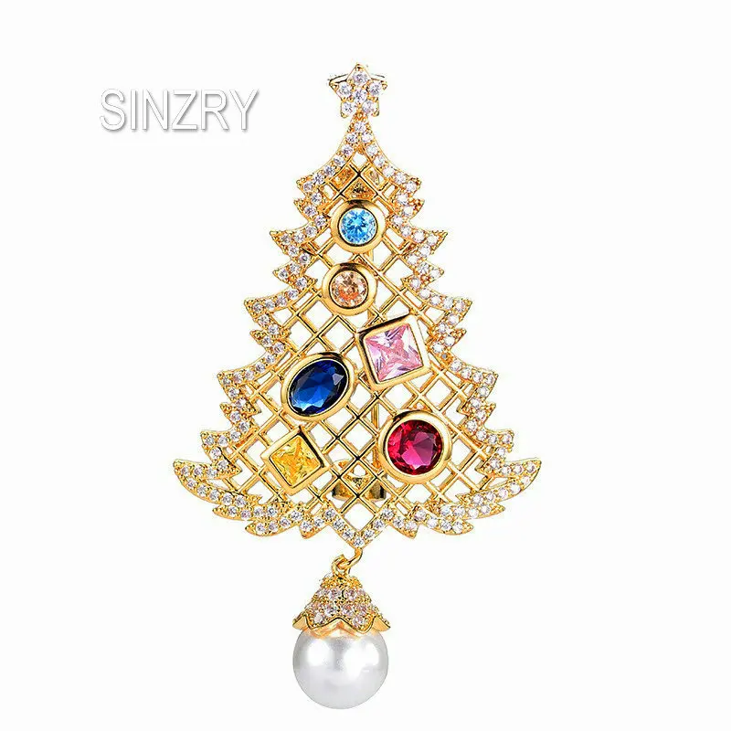SINZRY,, золотой цвет, элегантный дизайн, кубический цирконий, цветной кристалл, Рождественская елка, броши на булавке, женские массивные украшения, подарок для любви
