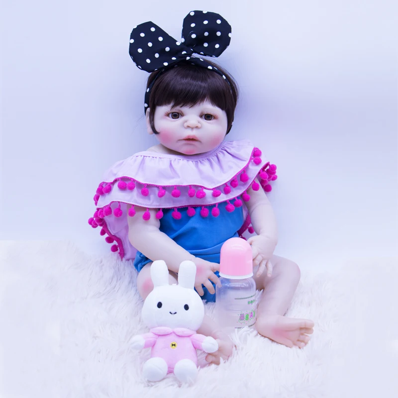 

Silicone bathing doll toy reborn baby dolls black hair girl Realistic bebes reborn doll Non-toxic Fake vinyl baby for boys gift
