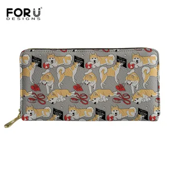 

FORUDESIGNS Women Wallets and Purse Girls Coin Purse Cute Akita Prints Girls Card Holder Female PU Leather Long Clutch Wallets