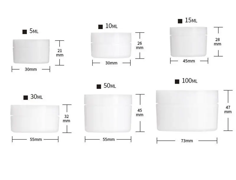 Пластик Косметический пустые банки 5 г 10 г 15 г 30 г 50 г 100 г контейнеров крем косметический бутылки горшки белый Макияж Бальзамы для губ