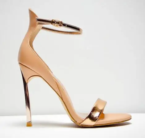 

Sexy open toe mixed-colors thin belt high heel sandals for woman Ladies super high metal thin heel sandals Dress shoes