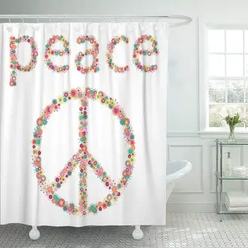 

Shower Curtain Hooks Floral Sign Peace Pacifism Symbol The Hippie Culture Love Abstract Antiwar Clip Decorative Bathroom