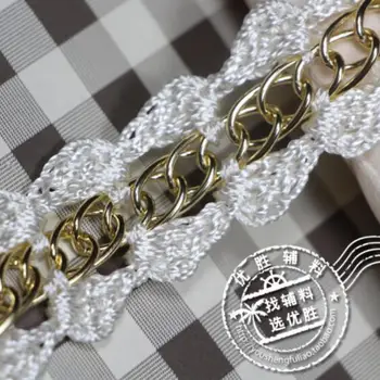 

5Yards Crocheted Ribbon Decoration Gold Chain DIY Cloth Lace Trim Applique Sewing Renda For Bags Hats Wedding Dress Accessories