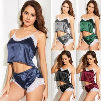 

Summer ladies sexy lace home service pajamas two-piece suit