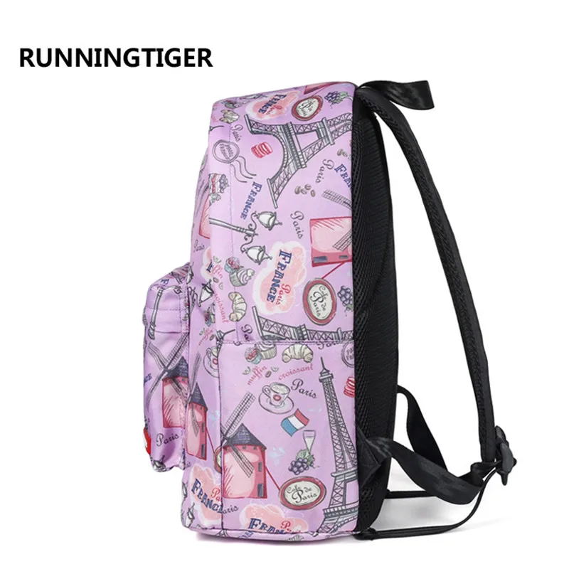 Холщовый школьный ранец RUNNINGTIGER для девочек подростков женский рюкзак с принтом