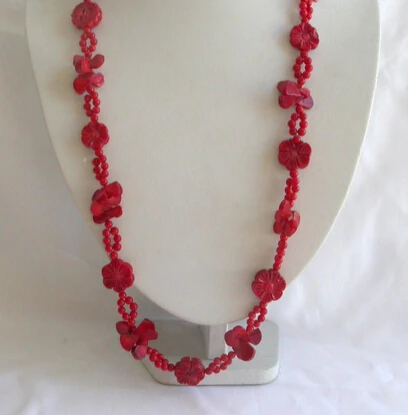 

huij 002143 stunning long 20mm red natural coral flower necklace