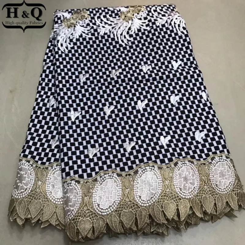 

H&Q High Quality African wax Lace Fabric 6 Yards/pcs Prints Fabric With Embroidery Nigerian Guipure Wax Lace For Dress Women